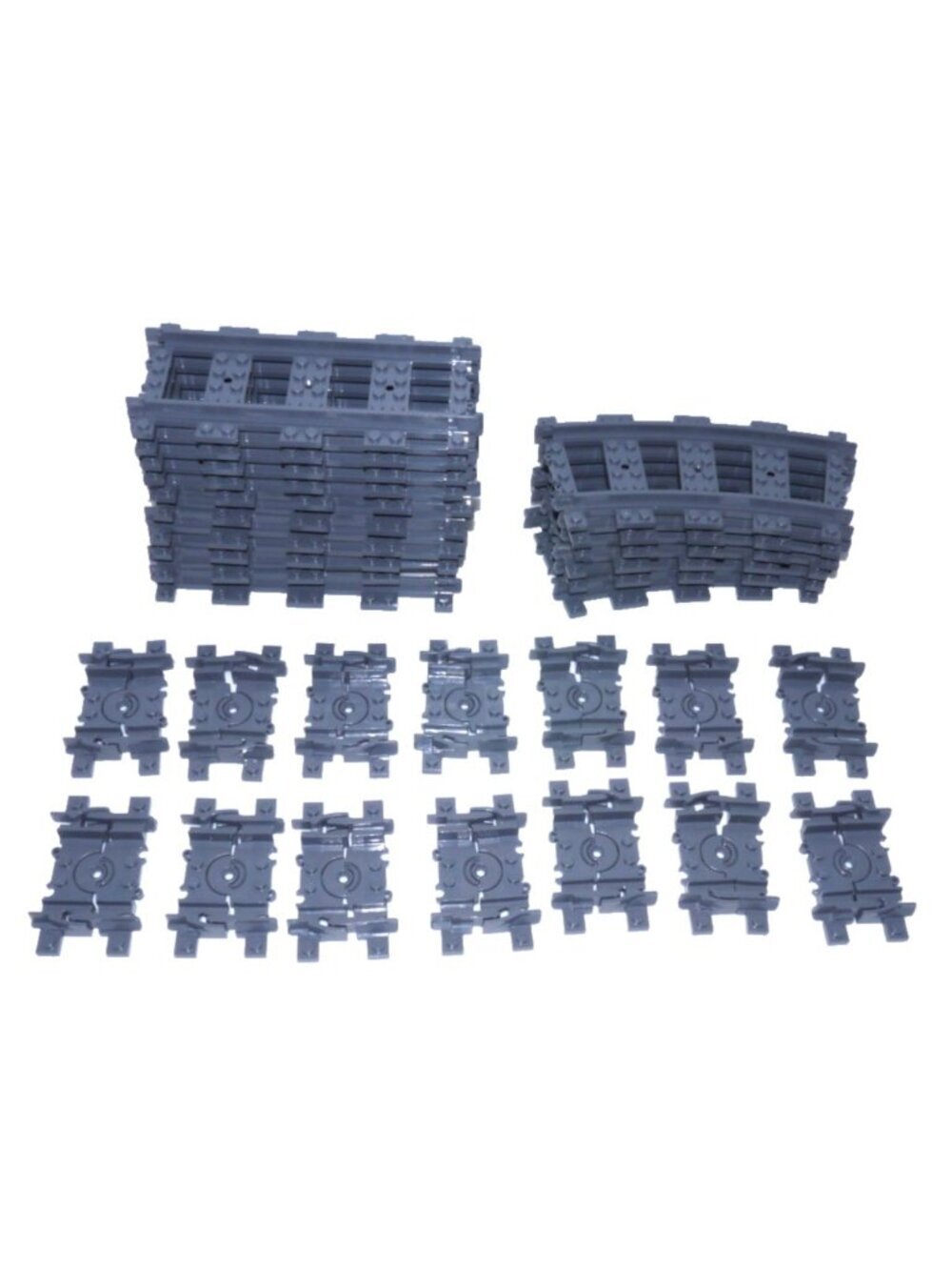 Lego City 30 piece set of gray train tracks, you get exactly what is pictured